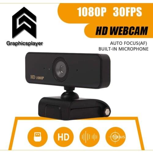 Auto focus Webcam 1080P, HDWeb Camera with Built-in HD Microphone 1920 x 1080p USB Plug