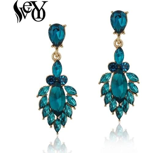 VEYO Cute Lake bule Crystal Drop Earrings Sweet Small Dangle Earrings Accessories Jewelry For Women