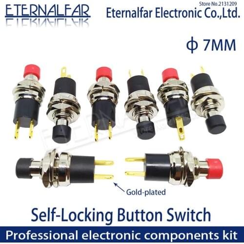 ON-OFF 1A 250V 3A 125V AC DC High-Quality Self-Locking SPST Normally Open Mini Push Switch 7MM Small Button With Gold-plated