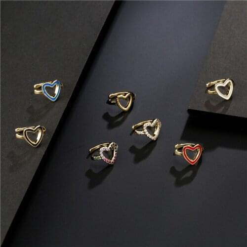 WTLTC 2021 Single Piece Hollow Heart Ear Cuff Earrings Chic Small Tiny Clip Earrings Minimal Cubic Zircon No Piercing Earrings