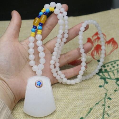 Zheru Jewelry Pure Natural Xinjiang Karamay Gold Silk Jade Necklace Orchid Amulet Pendant Sweater Chain Gift Certificate