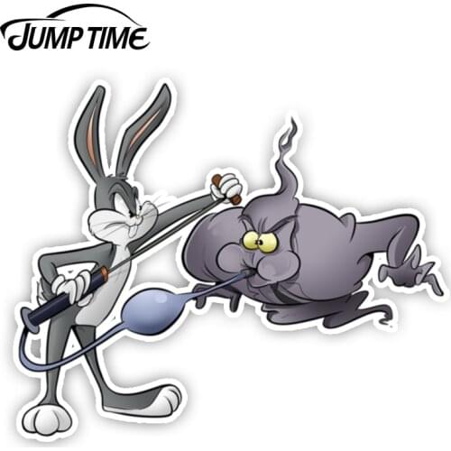 Jump Time 13cm x 12cm For Bugs Bunny n Smoke Cartoon Funny Car Sticker Truck Cup Laptop Window Laptop Fine Decal Waterproof