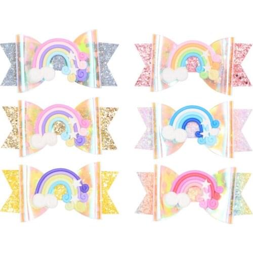 Korean Glitter Laser PVC Hairbow Candy Rainbow Girls Hair Clip Princess Dance Party Hairpin Kid Hairgrips Hair Accessories Gift