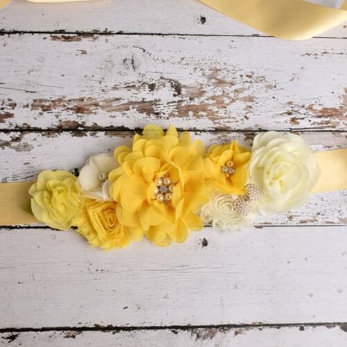 Yellow Floral Maternity Sash Pregnancy Belly Belt Photo Props Gift Baby Shower Party Photography Props Waistband