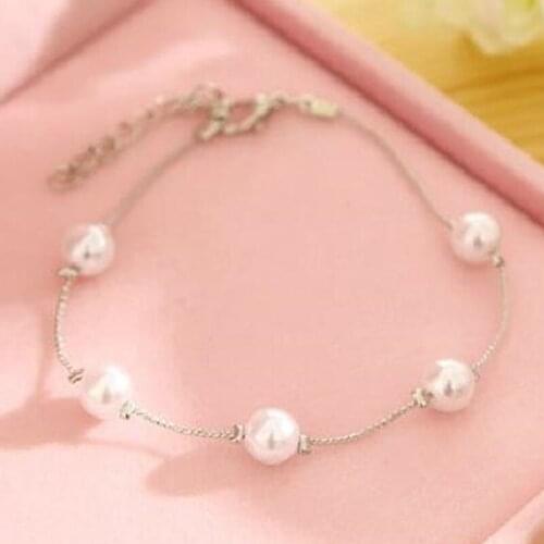 Hot Sales New Silver Color Imitation Pearl Charm Bracelet & Bangle Fashion Summer Jewelry Bijoux Wholesale For Women
