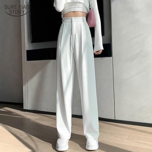 Floor-Length White Suits Pants Casual High Waist Loose Wide Leg Pants for Women Spring Summer Loose Female Ladies Trousers 16343