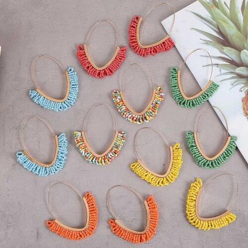 Fashion Bohemian Ethnic Handmade Beaded Tassel Drop Earrings For Women 2020 Trendy Gold Metal V Shape Big Statement Earring Gift