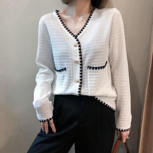 Women 2020 Fashion Autumn Knitted V Neck Black Cardigan Sweater Long Sleeve Ladies Jacket Vintage Loose Thin Outerwear Sweet Top