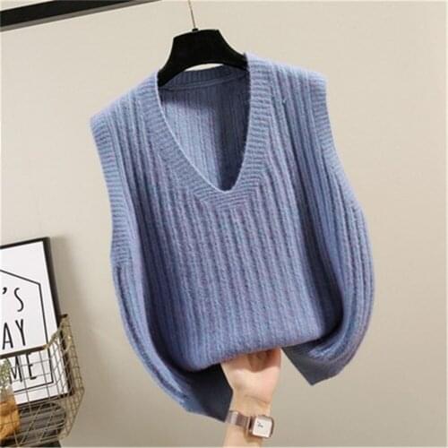 Korean Women V-Neck Knitted Vest Female 2021 New Autumn Winter Sweater Vest Solid Casual Tank Tops Sleeveless Sweaters Female