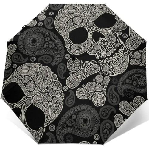 Sunny Umbrella Skull And Paisley Automatic folding portable men women umbrella Sunscreen rain Windproof beach parasol