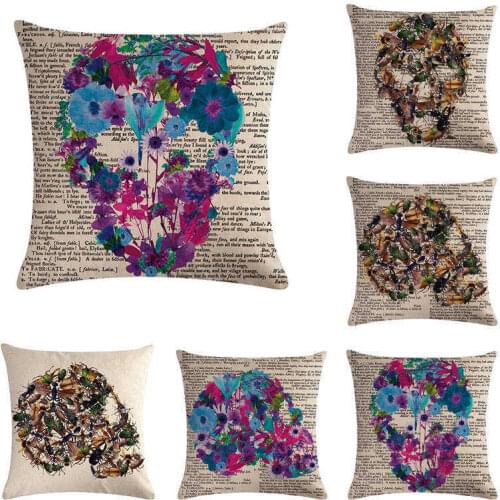 18 inch Skull Newspaper Cotton Fashion Throw Pillow Case Cushion Cover Home Sofa Decor