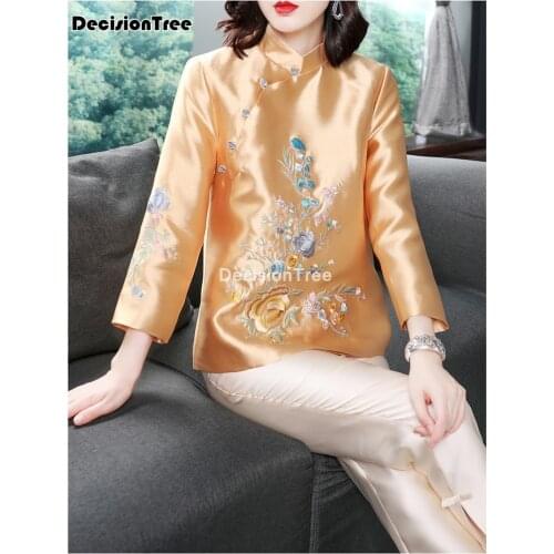 2021 flower embroidery cheongsams mandarin collar traditional jackets top for women chinese blouse for ladies oriental coat