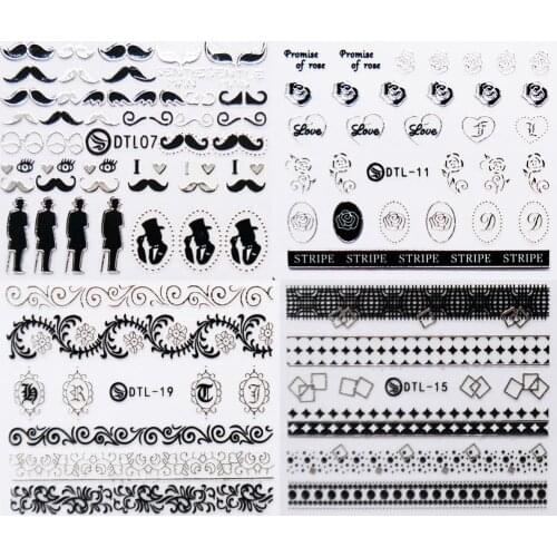 30 Styles! 1 Sheet Fashion 3D Silver Nails Art Manicure Black Glue Decals Decorations Design Nail Stickers For Nails Tips Beauty