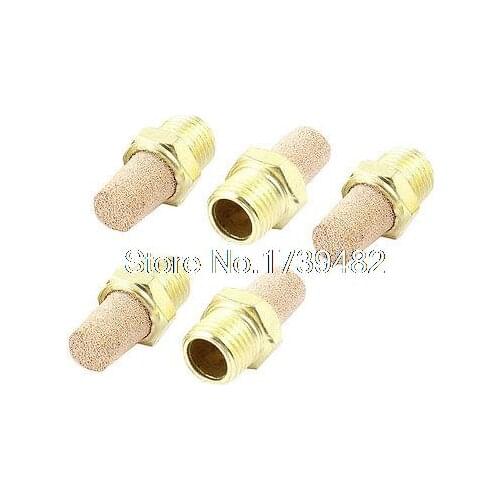 5 Pcs Brass 1/4PT Male Thread Noise Reducing Pneumatic Muffler Silencer Filter