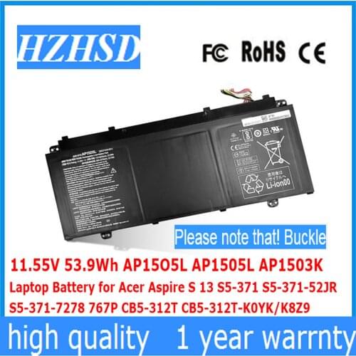 11.55V 53.9Wh AP15O5L AP1505L AP1503K Laptop Battery for Acer Aspire S 13 S5-371 S5-371-52JR S5-371-7278 767P CB5-312T CB5-312T