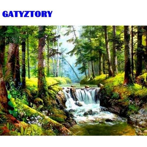 GATYZTORY 5DDIY Diamond Embroidery Mountain And Lakes Landscape Diamond Painting 5D Natural Scenery Drawing Room Decoration