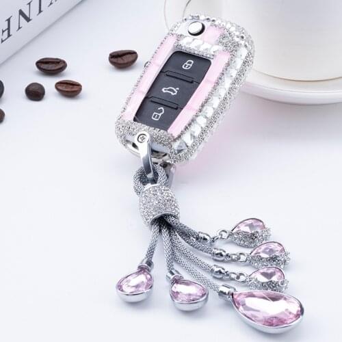 Diamond Car Key Case Cover Shell For Volkswagen Golf Bora Jetta POLO GOLF Passat Skoda Octavia A5 Fabia SEAT Ibiza Leon Tiguan