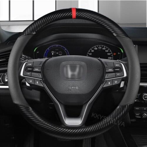 38CM Car Carbon Fiber Leather Steering Wheel Covers for Honda Accord City Civic Fit Brio CRV HRV Mobilio Odyssey Accessories