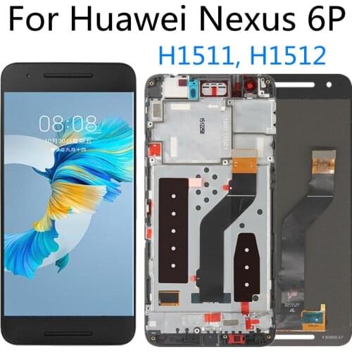 Black For Huawei Google Nexus 6P H1511 H1512 LCD Display Touch Screen Digitizer with Frame Assembly Replacement for Nexus 6P LCD