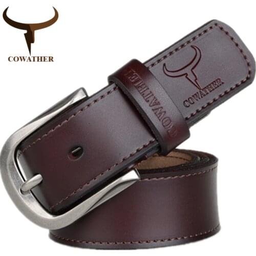 COWATHER 2019 fashion pin buckle cow genuine leather mens belt for men three colors male vintage jeans cowskin belts good route
