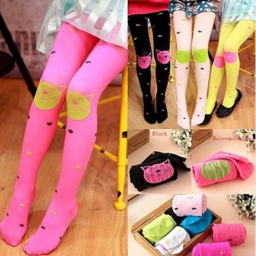 Kids Girls Colored Tights Velvet Candy Colors Cute Cat Fish Tights for Baby Children Pantyhose Stocking Autumn