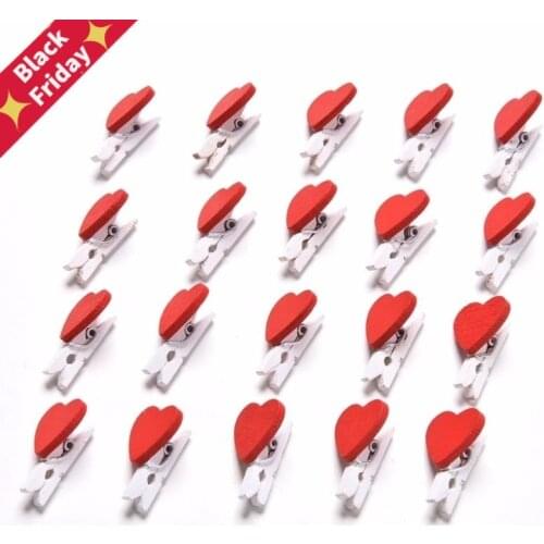 20Pcs/Pack Mini Heart Love Wooden Clothes Photo Paper Peg Pin Clothespin Craft Postcard Clips Home Wedding Decoration