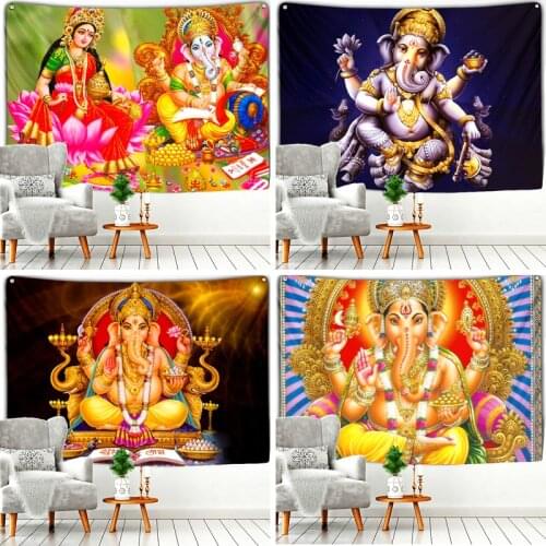 Ganesha Tapestry Indian Mandala Esotericism Colorful Elephant Wall Hanging Beach Towel Home Iiving Room Spiritual Decoration