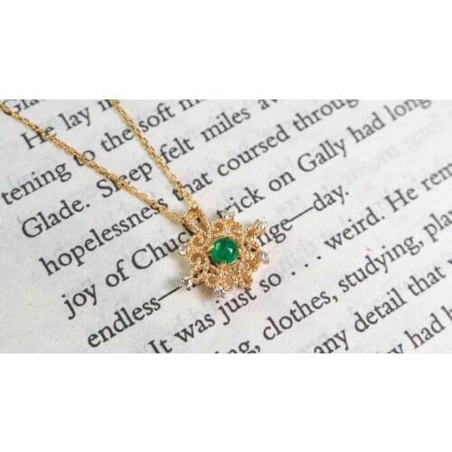JL516 Solid 18K Yellow Gold Nature Green Emerald 0.1ct Gemstones Pendants Necklaces for Women Fine Jewelry for Women Gifts