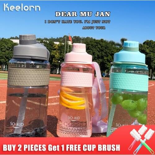 Keelorn 650ml 1000ml Portable Plastic Bottle Outdoor Sport Fashion With Straw Simple Leak-proof Thermal Water Bottle