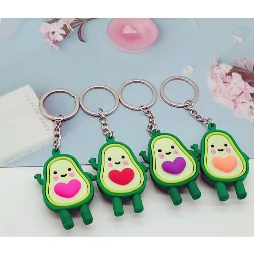 Cute Simulated Fruit Avocado Keychain 3D Soft Resin Smiling Avocado Keychains Couple Jewelry Women Fashion Christmas Small Gift