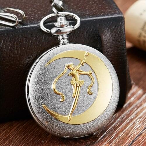 Fashion Casual Animation Janpanese Cosplay Sailor moon Pocket Watch with Chain Necklace Pendant Womens Mens Pocket Watch Gifts