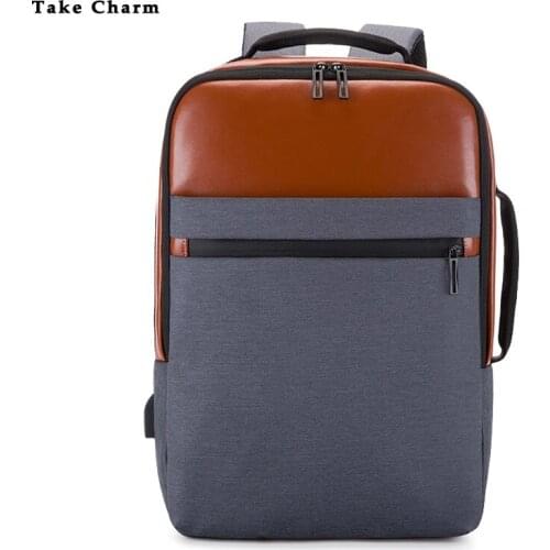 Fashion Trend Mens Casual Business Backpack High-quality Laptop Backpack USB Socket Color Matching Black Gray Blue