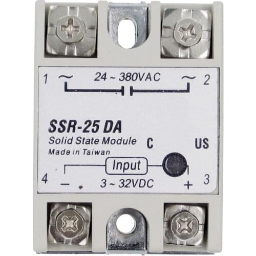 1pcs SSR-25DA 25A Solid State Relay Module 3-32V DC Input 24-380VAC