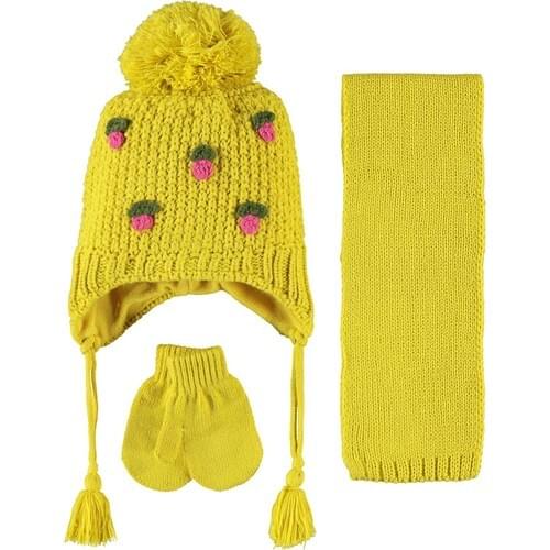New Season Girl Baby Hat Gloves and Scarf Set Kids Knitted Beanie Cap Winter Warm Pompon Hat Gloves 1-4 Age
