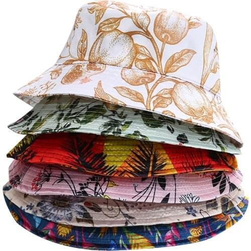 2021 New Fashion Summer Coconut Tree Flower Printed Fisherman Caps Panama Bucket Hat Gorro Pescador Men Women