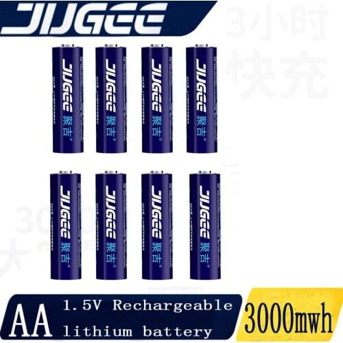 JUGEE 8pcs 1.5v 3000mWh AA rechargeable Li-polymer li-ion polymer lithium battery good as kentli not include chrger