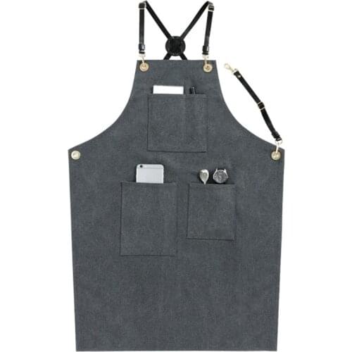 Casual Canvas Kitchen Cooking Aprons for Women Men Chef Apron with Pockets Waterdrop Resistant Grilling BBQ Work Aprons