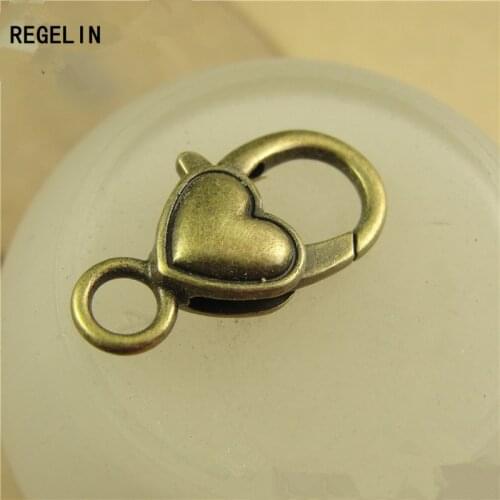 REGELIN 10pcs/lot Antique Silver Heart Lobster Clasp Hooks For Necklace Bracelet Chain DIY Jewelry Accessory Findings 27*14MM