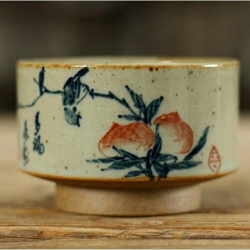 Hand Painted Peach Tea Cup Vintage Master Pottery Cups Teaware Bowl For Tea Ceremony Coffee Mugs