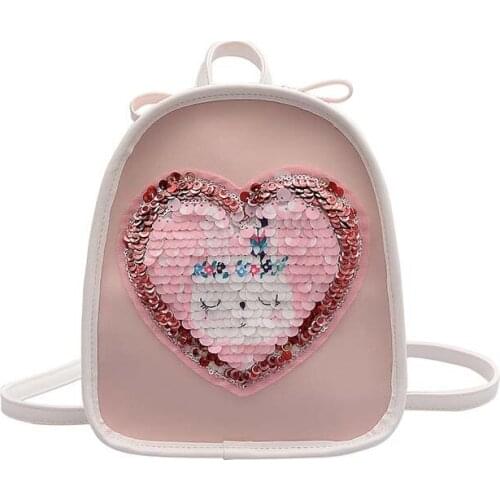 4PCS / LOT Women Heart Pattern Glitter Sequin Backpack Small Cute Schoolbag For Teenage Girls Backpack kids Cartoon Shoulder Bag