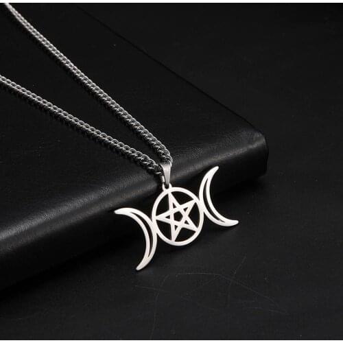 Skyrim Supernatural Goddess Necklace for Women Stainless Steel Chain Moon Star Wicca Talisman Amulet Pendant Necklaces Jewelry