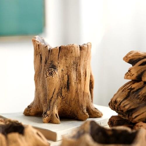 Modern Wooden Cement Bonsai Succulents Pot Retro Permeable Green Plant Flower Pots Living Room Office Garden Home Decor