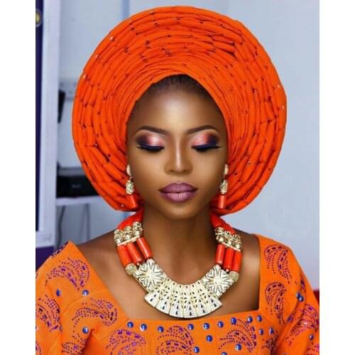 Splendid Real Coral Bead African Wedding Jewelry Sets Dubai Gold Chunky Bib Necklace Set Traditional Nigerian Wedding BeadCNR215