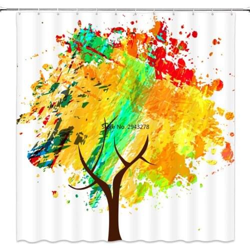 Colorful Tree landscape Print Waterproof Shower Curtain Polyester Fabric Bath Home Bathroom with 12 Hooks Shower Curtains