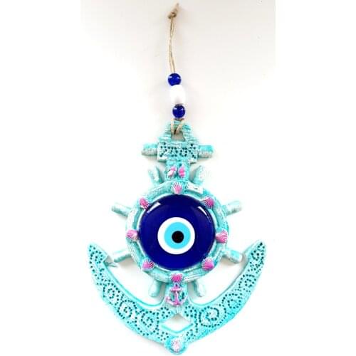Anchor And Rudder Shaped Wall Ornament With Evil Eye Beads
