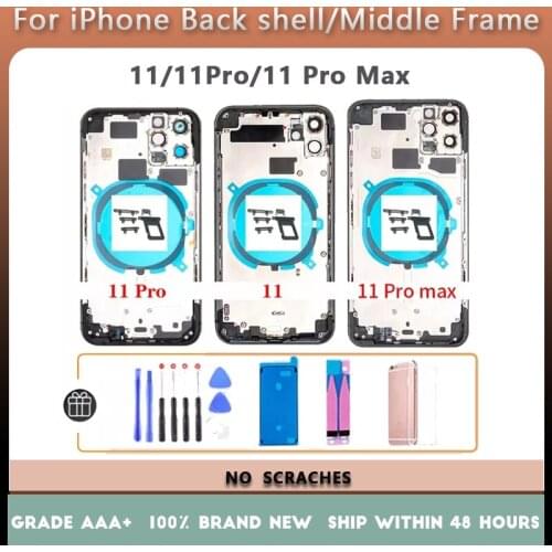 Back Cover For iphone 11 11Pro 11 Pro Max Back Housing Cover High Quality Rear Door Chassis Middle Frame glass SIM Tray Side Key
