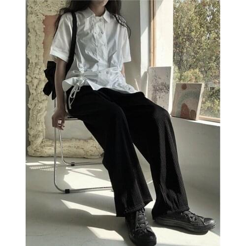 Land and Lantau dark design loose casual straight pants high waist pants summer thin black pants women