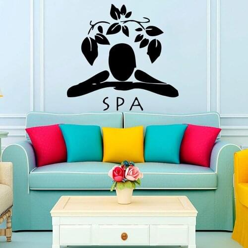 Woman Wall Decals Girl Spa Massage Relax Beauty Salon Floral Design Wall Sticker Spa Salon Interior Room Decor Art Murals C664