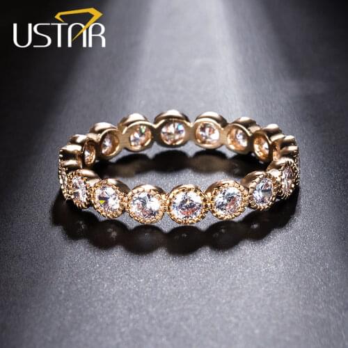 USTAR Crystals Engagement Rings for women with AAA Cubic Zirconia Rose Gold color finger wedding ring female Anel Jewelry bijoux