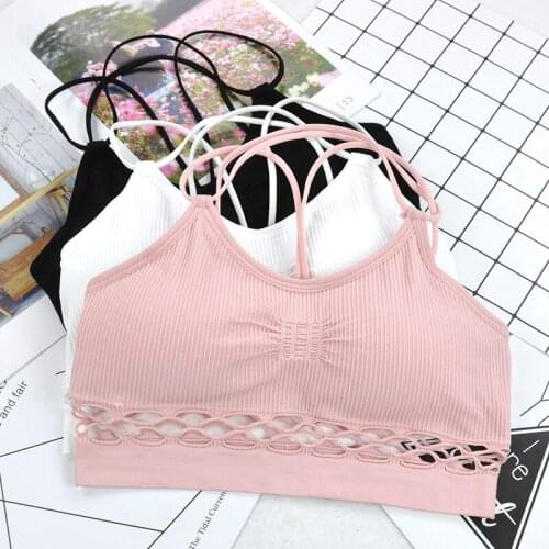 Women Cotton Bra Tube Top Bra Sexy Hollow Out Top Girls Sports Bra Women Push Up Brassiere Solid Color Tank Up Female Crop Top